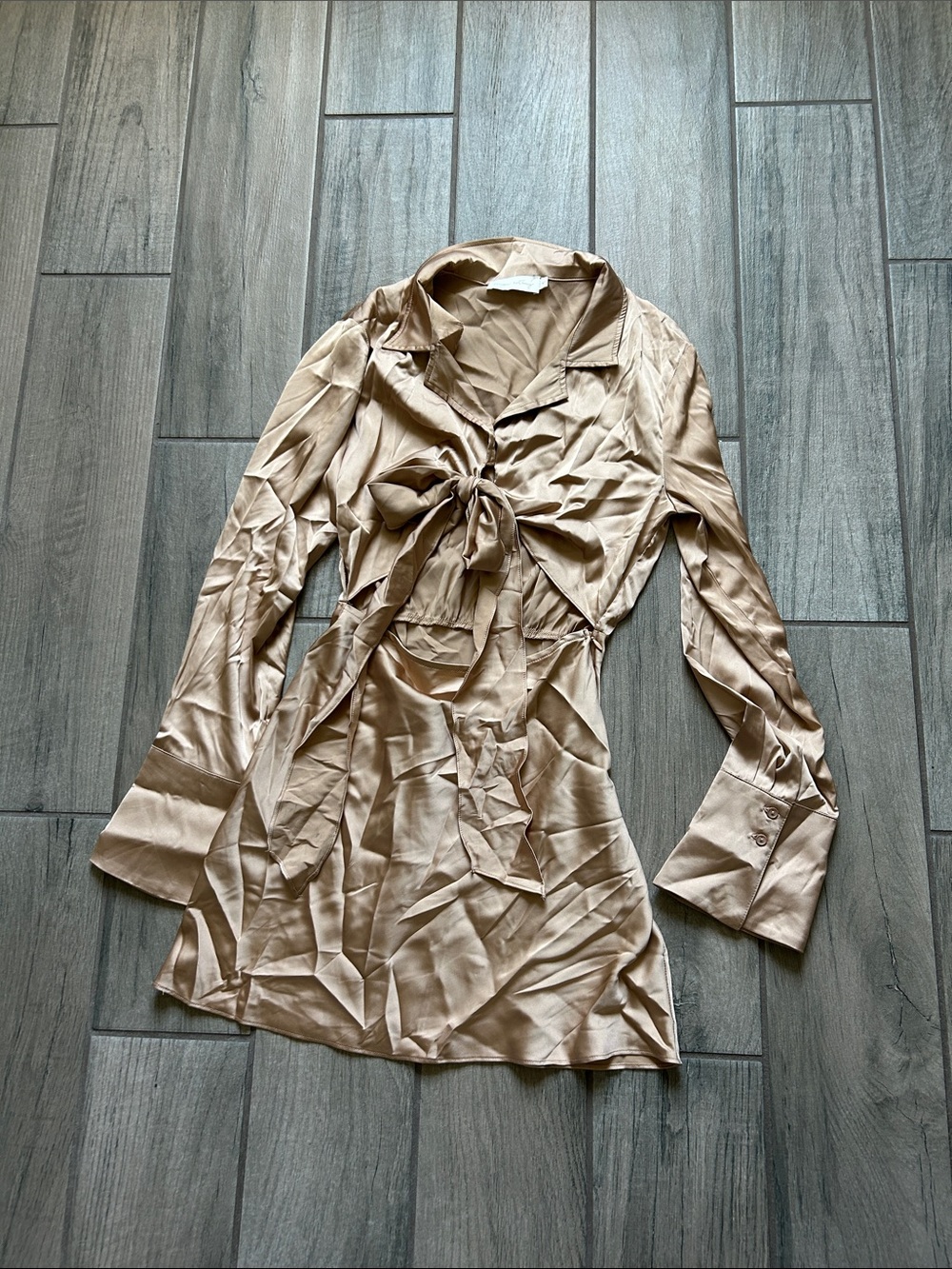 Tie-Front Mini Dress in Champagne
